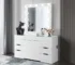 Modern solid oak wood lighted makeup vanity with adjustable mirror and storage drawers in bedroom