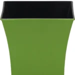 Lime green recycled plastic planter square pot with succulent plant on wooden table