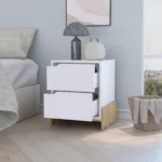 Ralston 2 drawer nightstand in white and macadamia wood modern bedroom storage
