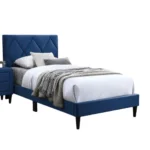 Goldoma twin size bed with adjustable navy blue velvet headboard