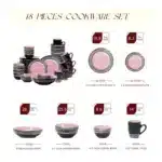 Customizable 48 Piece Pink Ceramic Dinnerware Set with Plant Pattern for Hotels and Restaurants Includes Rice Dishes Bowls