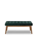 Goldoma Delilah Modern Green Velvet Bench - plush green velvet upholstery on a solid wood frame with natural finish, ideal for entryway or living room seating