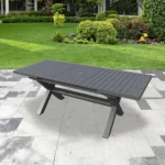 Modern aluminum rectangular dining table 82.5 inches from Goldoma - durable outdoor table in grey finish