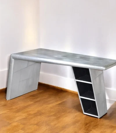 HMS 60" Silver Aluminum Writing Desk with Adjustable Height Durable Metal and Wooden Surface for Hotel or Living Room Use