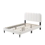 Goldoma Upholstered Full Size Bed with PU Leather Headboard – Modern Platform Bed Frame, No Box Spring Needed, Easy Assembly
