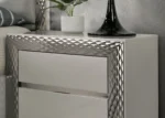 Modern gray nightstand with felt lined top drawer and silver molding plinth base - Goldoma bedroom furniture