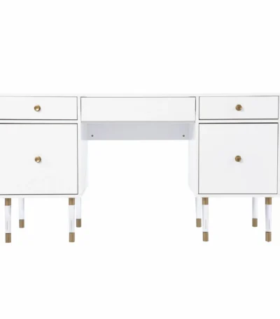 HMS 55 White Minimalist Design Writing Desk with Four MDF Drawers Office Furniture for Office Building or Bedroom Use