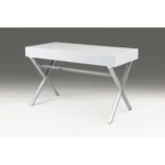 HMS 47" White and Silver Wood and Metal Computer Desk with Two Drawers and Shelf Portable and Simple Design for Hotels – top