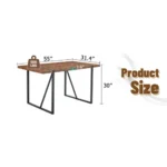 Minimalist retro dark wood dining table with textured top and black metal legs in a modern dining room