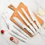 White 15 Pieces Carbon Steel Kitchen Knife Set with Knife Holder Inner Sharpener Kitchen Scissors – base detail