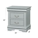 Louis Philippe III Platinum Finish Nightstand - classic two drawer side table with platinum finish and wood construction