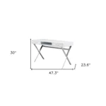 HMS 47" White and Silver Wood and Metal Computer Desk with Two Drawers and Shelf Portable and Simple Design for Hotels