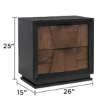 Houston Traditional Style Walnut Nightstand with 2 Drawers - Wooden bed side table with storage drawers in walnut finish