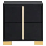 Jeremiah Black modern nightstand with drawers in glossy black finish and gold accents
