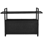 Outdoor Bar Cart Table, Large Wicker Island Rolling Cart, Black – angled view