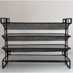 Wall mounted spice rack with 4 layers holding spice jars and oil bottles in a modern kitchen