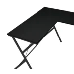 HMS 62" Modern L-Shaped Computer Desk in Black Portable with Bookshelf for Bedroom or Hotel Made of Wood and Metal – styled