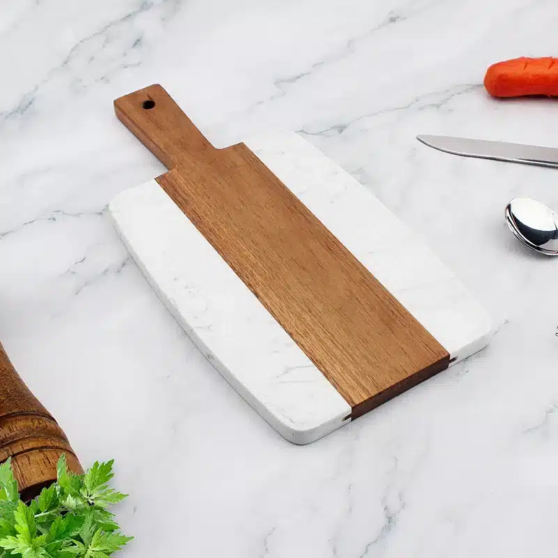 Pack of 10 Marble and Wood Cutting Board Acacia Wooden Marble Serving Tray with Handle Charcuterie Chopping Board for Kitchen