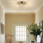 Modern Mini Crystal Chandelier, Flush Mount Ceiling Light with 3 G9 Bulbs, Elegant Pendant Lamp for Hallway, Living Room