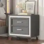 Mid-Century Velvet Nightstand with Drawers – close-up detail