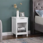Modern 3-Tier Nightstand with Drawer and Open Shelves, White – top view