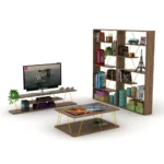 Furnish Home Store Wood Frame Etagere Open Back 6 Shelves Bookcase Industrial Bookshelf for Office – base detail