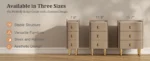 Beige leather narrow nightstand with drawers and stone top, perfect as a small bedside table