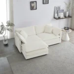 Goldoma two-seater chenille sectional sofa with ottoman in white fabric