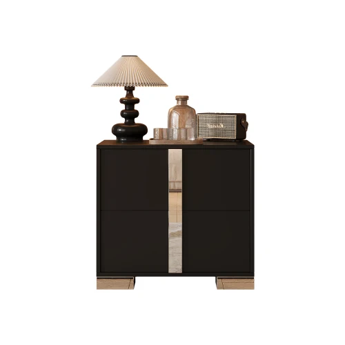 Elegant Modern Nightstand with Mirrored Design and Metal Accents