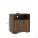 Wood nightstand with USB charging station and night light in bedroom setting