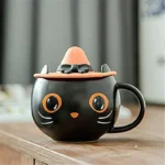 300ml Creative Cute Black Cat Cup Ceramic Coffee Mug with Handle Halloween Magic Hat Tea Milk Cup Family Couples Friend Kid