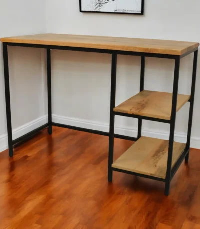 HMS 42" Solid Wood and Metal Computer Desk in Natural and Black Premium Computer Desks