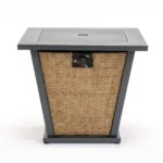 Outdoor gas fire pit column with dancing flames on a patio