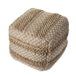 Goldoma 18" Tan Striped Woven Rattan Pouf Ottoman - Square Foot Stool for Living Room, Bedroom, and Entryway – side view