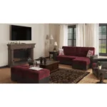Goldoma 52-inch burgundy tufted storage ottoman with microfiber and faux leather upholstery in living room