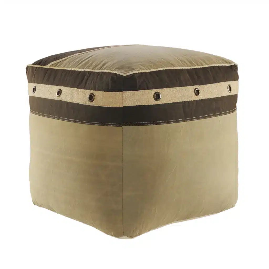 Goldoma 20-Inch Brown Cotton Striped Pouf Ottoman - Foldable Footrest & Extra Seat – base detail