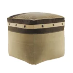 Goldoma 20-Inch Brown Cotton Striped Pouf Ottoman - Foldable Footrest & Extra Seat – base detail