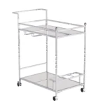 HMS 29 Luxury Silver Metal Mirrored Glass Rolling Bar Cart Dining Living Room Serving Trolley with Wine Storage Iron Material - Image 3