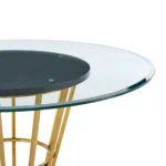 48" Clear and Gold Round Glass Dining Table with Pedestal Base – top view