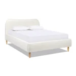 Goldoma Roman Curved Headboard Upholstered Platform Bed in queen size with ivory white boucle fabric