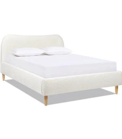 Goldoma Roman Curved Headboard Upholstered Platform Bed in queen size with ivory white boucle fabric