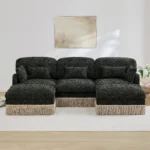 Goldoma leopard print reclining sectional sofa set with movable ottomans in a modern living room