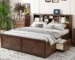 Goldoma King Size Wood Platform Bed with Multi-storage Headboard, USB and Drawers, Antique Wood Color