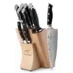 9 Pieces ABS Handle Fillet Knife VG-10 Damascus Steel Kitchen Knife Set with Sharpener Chicken Bone Scissors – angled view