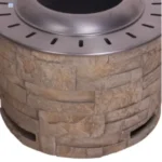 Goldoma smokeless fire pit with stackstone look burning wood pellets at a campsite