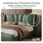 Goldoma queen PU leather bed frame with wingback headboard in a modern bedroom setting