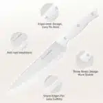 15-Piece White Kitchen Knife Set with Built-in Sharpening Stone, Ergonomic Triple Rivet Fixed ABS Handle, Dishwasher Safe