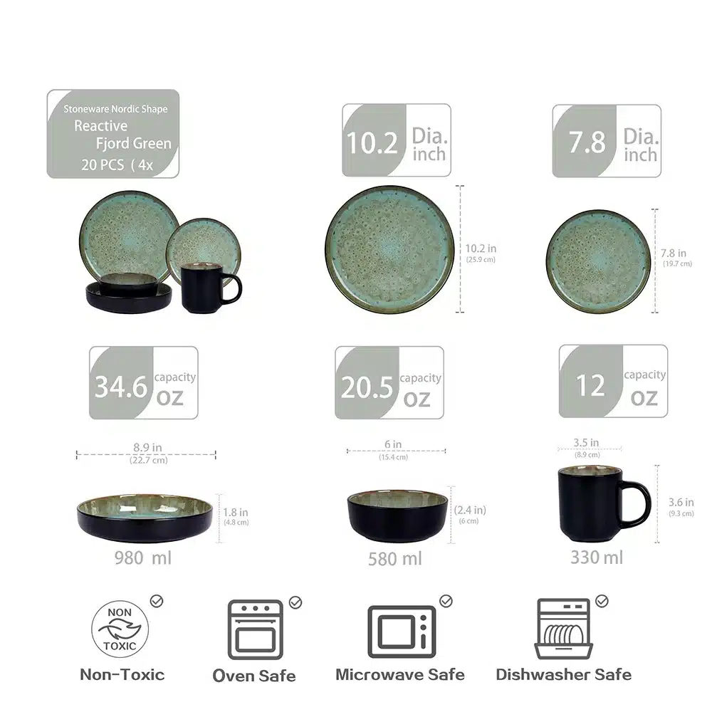 Super September Hot Selling 20 Pcs Reactive Glaze Bubble Green Ceramic Dinnerware Sets Stoneware Nordic Shape Dinner Set