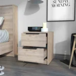 Washington Nightstand with two large drawers in light grey minimalist design for bedroom storage