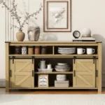 59.3'' Modern Kitchen Sideboard with Sliding Barn Door and Mesh Panels Eco-Friendly Durable Buffet with Open Storage - Image 9